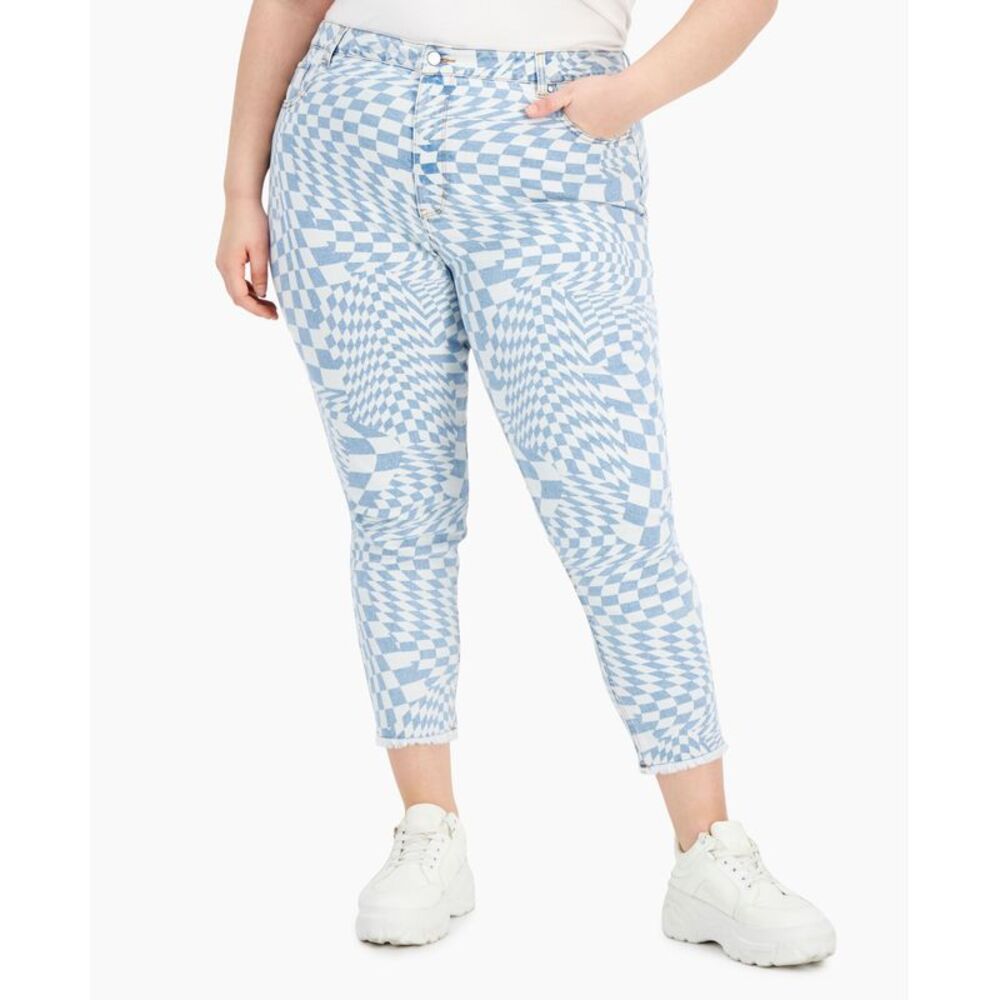 Tinseltown Trendy Plus Size Geo Print Mom Jeans